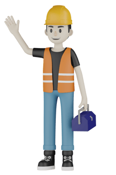 3d Isolated Field workers with orange vests and yellow helmets png