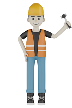 3d Isolated Field workers with orange vests and yellow helmets png