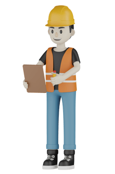 3d Isolated Field workers with orange vests and yellow helmets png