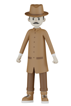 3d Isolated Detective with chocolate robes png
