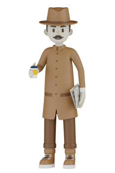 3d Isolated Detective with chocolate robes png