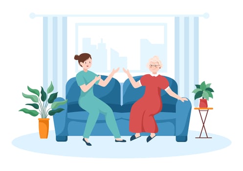 Elderly Care Services Hand Drawn Cartoon Flat Illustration with Caregiver, Nursing Home, Assisted Living and Support Design vector