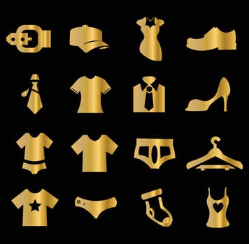 Set of gold clothes icons vector