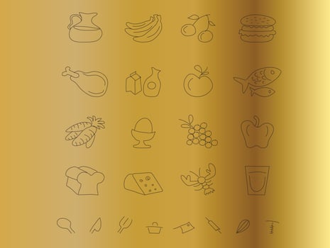 Chalkboard food icons isolate on gold background vector