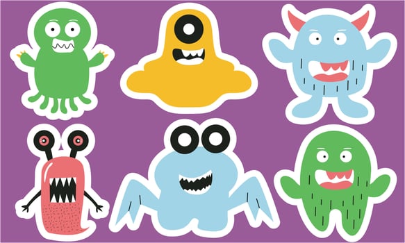 Seamless pattern with funny monsters. Sticker monster vector