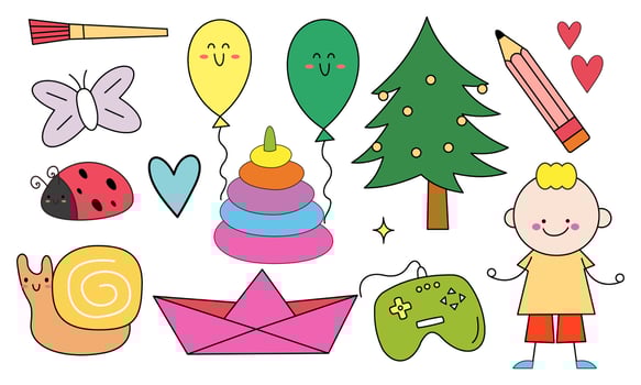 Cute children's drawing, kids doodles illustration vector