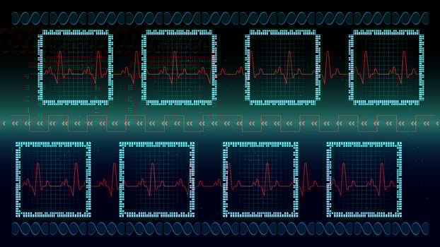 Heart pulse or ekg in monitor for UI Hi-tec interface blue digital technology with glowing particles ,vector illustration. vector