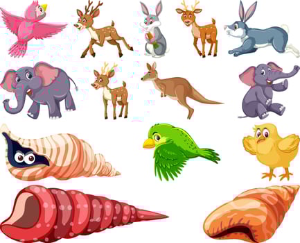 Set of various animals cartoon vector