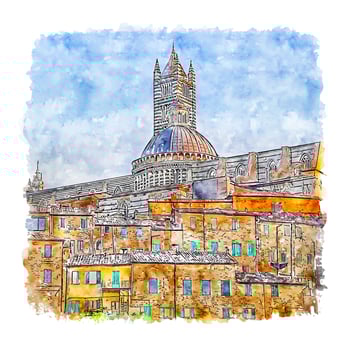 Siena Italy Watercolor sketch hand drawn illustration vector