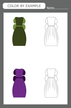 Coloring book of a dresses Educational creative games for preschool children vector
