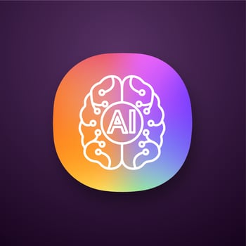 Artificial intelligence app icon. UI UX user interface. Digital brain. Neurotechnology. AI. Web or mobile application. Vector isolated illustration