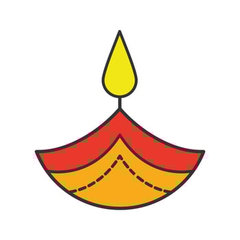 Diya color icon. Islamic oil lamp. Diwali. Festival of lights. Burning bowl oil lamp. Isolated vector illustration