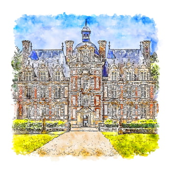 Castle Normandie France Watercolor sketch hand drawn illustration vector