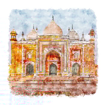Taj Mahal Agra City India Watercolor sketch hand drawn illustration vector