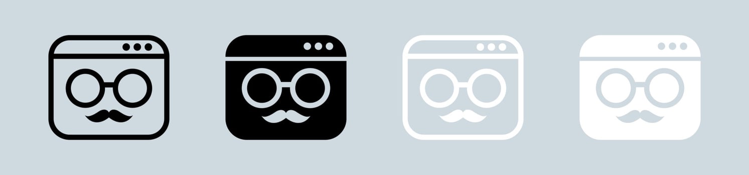 Anonymous icon set in black and white. Incognito signs vector illustration.