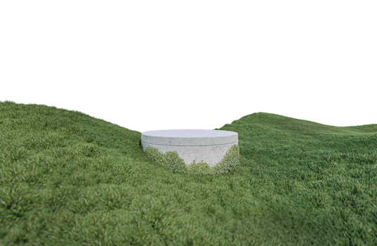 A 3d rendering image of product display on grass field png