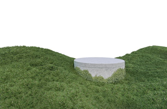 A 3d rendering image of product display on grass field png