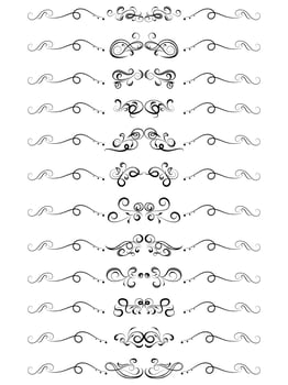 set of swirl border calligraphy and dividers decorative vector in vintage style on white background, collection retro element in black line doodle hand drawn illustration design