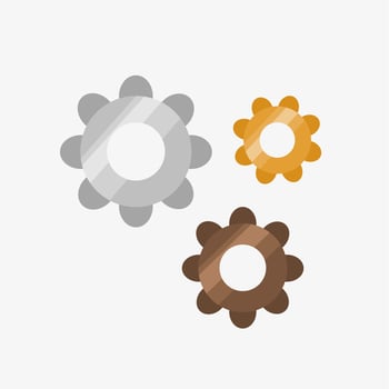 flat illustration of iron, gold, and copper gears with a simple and cute design vector