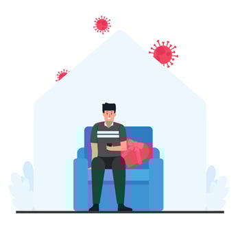Man hold phone with love gift box while virus around vector