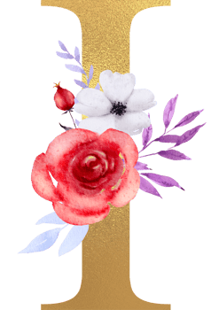 Watercolor Flowers with Gold Alphabet png