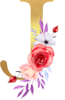 Watercolor Flowers with Gold Alphabet png