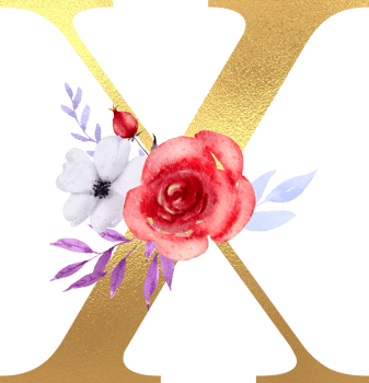 Watercolor Flowers with Gold Alphabet png