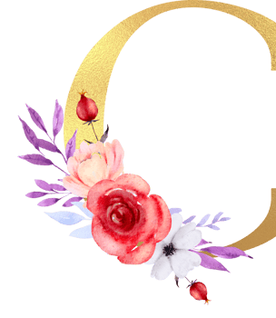 Watercolor Flowers with Gold Alphabet png