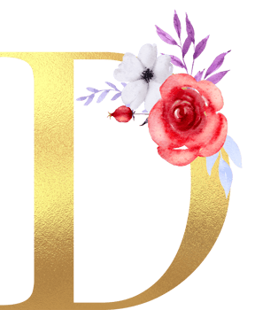 Watercolor Flowers with Gold Alphabet png