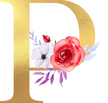 Watercolor Flowers with Gold Alphabet png
