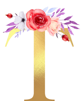 Watercolor Flowers with Gold Alphabet png