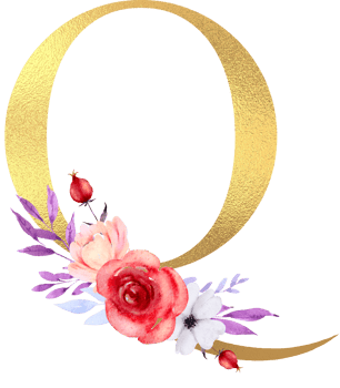 Watercolor Flowers with Gold Alphabet png