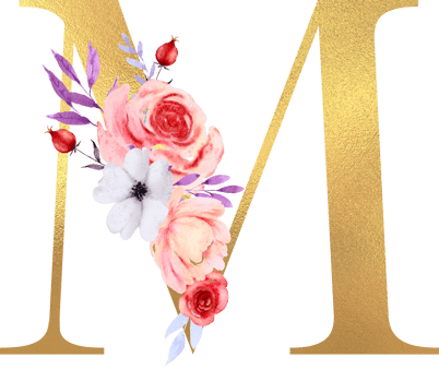 Watercolor Flowers with Gold Alphabet png