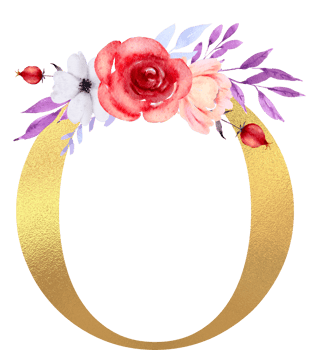 Watercolor Flowers with Gold Alphabet png