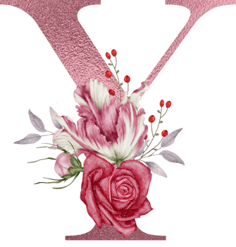 Watercolor Flowers with Rose Gold Alphabet png