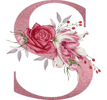Watercolor Flowers with Rose Gold Alphabet png