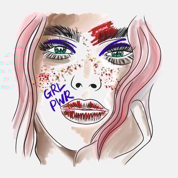 Beautiful, bright portrait with spots, handwritten quote, lettering design vector