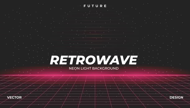 Background Landscape grid 80s Styled. Synthwave, retrowave, cyber neon. vector