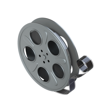Realistic film reel rendered illustration. 3D icon  on isolated transparent  background. png