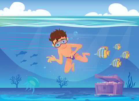 Vector illustration of Cartoon boy diving in the ocean