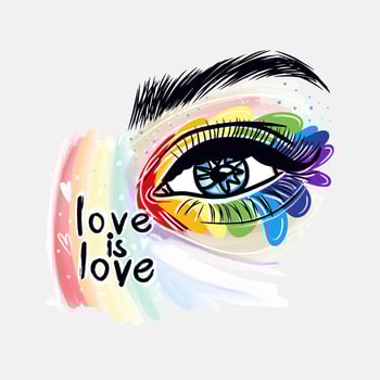 Love is love. Eye makeup, watercolor background, paint splatter, lgbt pride vector