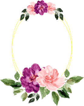 watercolor wreath with purple and pink floral arrangement png