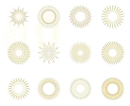 Sunburst  set gold style. Sunlight logo icon emblem for your design Vector illustration.