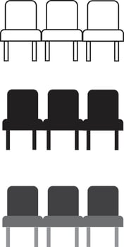 Row seats icon on white background. chair sign. airport seats symbol. flat style. vector
