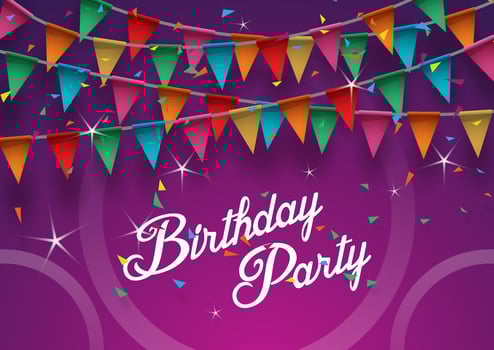 Birthday greeting card. Happy birthday, banner. Colorful confetti and calligraphy lettering. vector