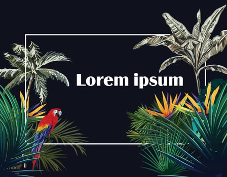 Poster parrots and tropical flowers vector