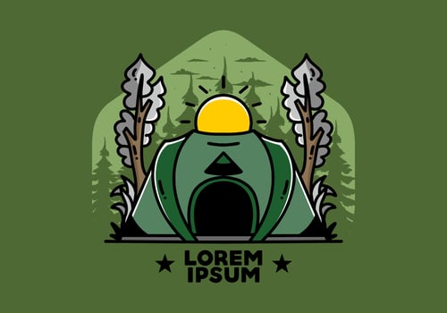 Big pop up tent for camping illustration badge design vector