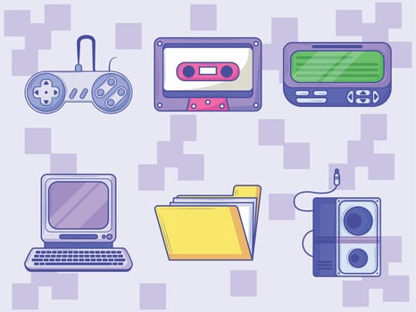 icons retro technology vector