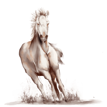 Running horse black and white watercolor style on white background png