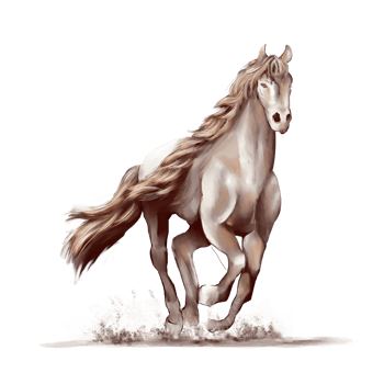 Running horse black and white watercolor style on white background png
